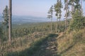 country gravel road leading up to the mountains - vintage retro Royalty Free Stock Photo