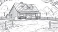 Farmhouse Line Drawing Rural Country House with Porch and Driveway Royalty Free Stock Photo