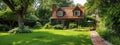 country house with a beautiful lawn. selective focus. Royalty Free Stock Photo