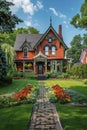 country house with a beautiful lawn. selective focus. Royalty Free Stock Photo