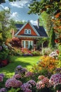 country house with a beautiful lawn. selective focus. Royalty Free Stock Photo