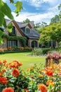 country house with a beautiful lawn. selective focus. Royalty Free Stock Photo