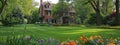 country house with a beautiful lawn. selective focus. Royalty Free Stock Photo