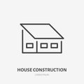 Country house flat line icon. Real estate sign. Thin linear logo for home repair services. Shed roof