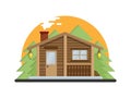 Country house in the forest. Farm in the countryside. Cottage among trees. Cartoon vector illustration. Royalty Free Stock Photo