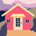 Country house in the forest. Farm in the countryside. Cottage among trees. Cartoon vector illustration. Royalty Free Stock Photo