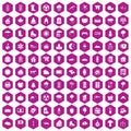 100 country house icons hexagon violet Royalty Free Stock Photo
