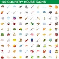 100 country house icons set, cartoon style Royalty Free Stock Photo