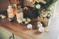 Country house kitchen decorated for Christmas and new year Holidays Royalty Free Stock Photo