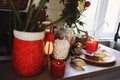 Country house kitchen decorated for Christmas and new year Holidays Royalty Free Stock Photo