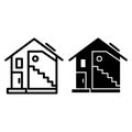 Country house line and glyph icon. Gable roof house with big window vector illustration isolated on white. Modern Royalty Free Stock Photo