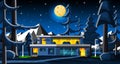 Country House in Night Forest Landscape. Royalty Free Stock Photo