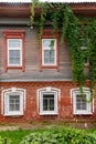 Country house with stylish windows on facade with green ivy Royalty Free Stock Photo