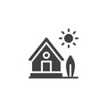 Country house with tree and sun vector icon Royalty Free Stock Photo