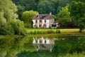 country house, with view of lake and trees, in the french countryside