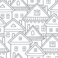 Country houses. Seamless vector border pattern.