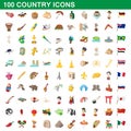 100 country icons set, cartoon style Royalty Free Stock Photo