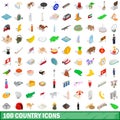 100 country icons set, isometric 3d style Royalty Free Stock Photo