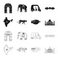 Country India black,outline icons in set collection for design.India and landmark vector symbol stock web illustration.