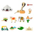 Country India cartoon icons in set collection for design.India and landmark vector symbol stock web illustration.