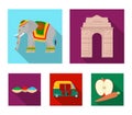 Country India flat icons in set collection for design.India and landmark vector symbol stock web illustration.