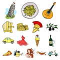 Country Italy cartoon icons in set collection for design. Italy and landmark vector symbol stock web illustration.