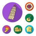 Country Italy flat icons in set collection for design. Italy and landmark vector symbol stock web illustration. Royalty Free Stock Photo