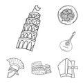 Country Italy outline icons in set collection for design. Italy and landmark vector symbol stock web illustration. Royalty Free Stock Photo