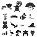 Country Japan black icons in set collection for design.Japan and landmark vector symbol stock web illustration.