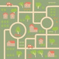 Country landscape with Little houses, trees and roads. PlayMat, Board game, poster for children`s room