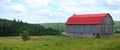 Country landscape red barn agriculture outdoor green field summer nature Royalty Free Stock Photo