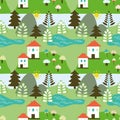 Country landscape seamless pattern Royalty Free Stock Photo