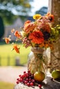 Country life, fruit garden and floral decor, autumnal flowers and autumn fruit harvest celebration, country cottage style, Royalty Free Stock Photo