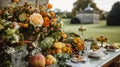 Country life, fruit garden and floral decor, autumnal flowers and autumn fruit harvest celebration, country cottage style, Royalty Free Stock Photo