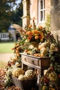 Country life, fruit garden and floral decor, autumnal flowers and autumn fruit harvest celebration, country cottage style, Royalty Free Stock Photo