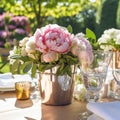 Country life, garden and floral decor, peony flowers bouquet in the countryside, country cottage style, generative ai Royalty Free Stock Photo