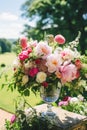 Country life, garden and floral decor, peony flowers bouquet in the countryside, country cottage style, generative ai Royalty Free Stock Photo