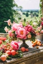 Country life, garden and floral decor, peony flowers bouquet in the countryside, country cottage style, generative ai Royalty Free Stock Photo