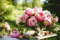 Country life, garden and floral decor, peony flowers bouquet in the countryside, country cottage style, generative ai Royalty Free Stock Photo