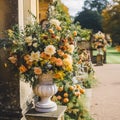 Country life, garden flowers and floral decor, autumnal flower bouquet in vase, country cottage style, generative ai Royalty Free Stock Photo