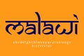 country Malawi text design. Indian style Latin font design, Devanagari inspired alphabet, letters and numbers, illustration