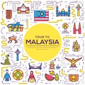 Country Malaysia travel vacation of place and feature. Set of architecture, fashion, people, item, monument background Royalty Free Stock Photo