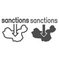 Country map and arrow down with text sanctions line and solid icon, economic sanctions concept, Sanction against country
