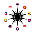 Country members of Southeast Asia in design of circle country flag