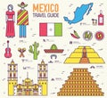 Country Mexico travel vacation guide of goods, place and feature. Set of architecture, fashion, people, item, nature background Royalty Free Stock Photo