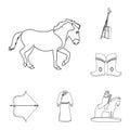 Country Mongolia outline icons in set collection for design.Territory and landmark vector symbol stock web illustration.