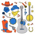 COUNTRY MUSIC BAND Western Festival Vector Illustration Set Royalty Free Stock Photo