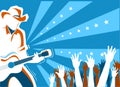 Country music concert with singer and guitar.Vector background