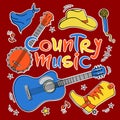 COUNTRY MUSIC CUTS Western Festival Vector Illustration Set Royalty Free Stock Photo