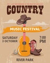 American country music festival playful poster background with western illustration Royalty Free Stock Photo